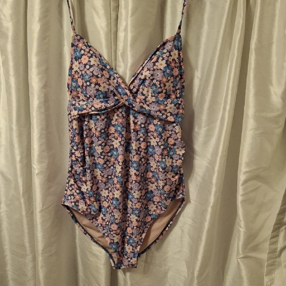 Isabel Maternity by Ingrid & Isabel Floral One-Piece Swimsuit in Pink and Blue